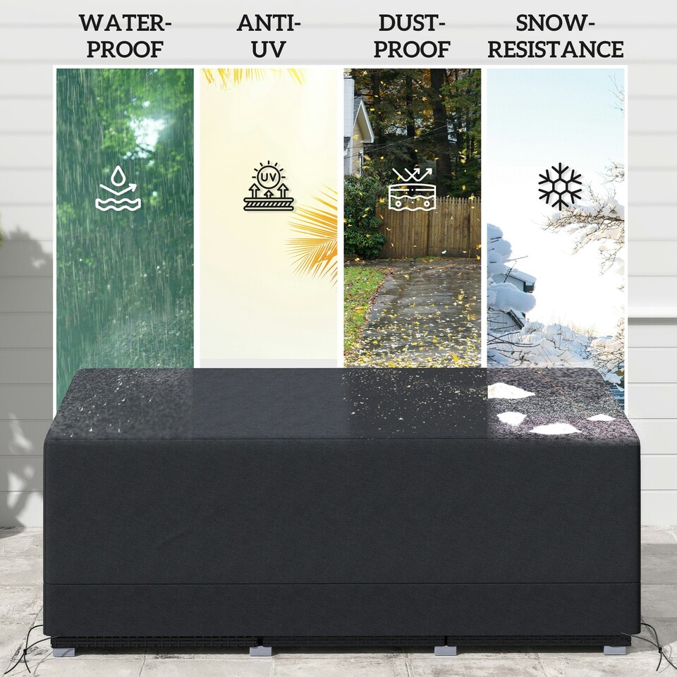 image 1 of Outsunny 190x72x76cm Rectangular Patio Furniture Cover for Chairs Black Black | Black