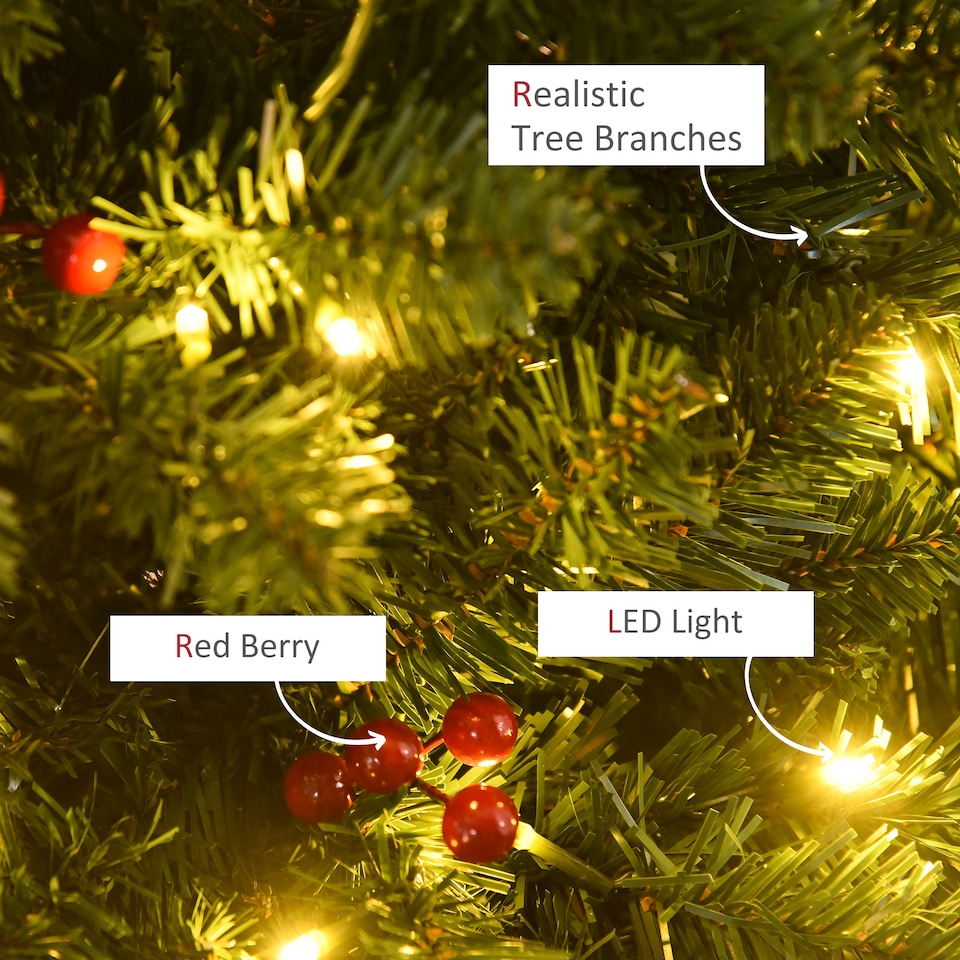 image 1 of HOMCOM 5FT Prelit Pencil Christmas Tree w/ LED Light, Berry, Xmas Decoration