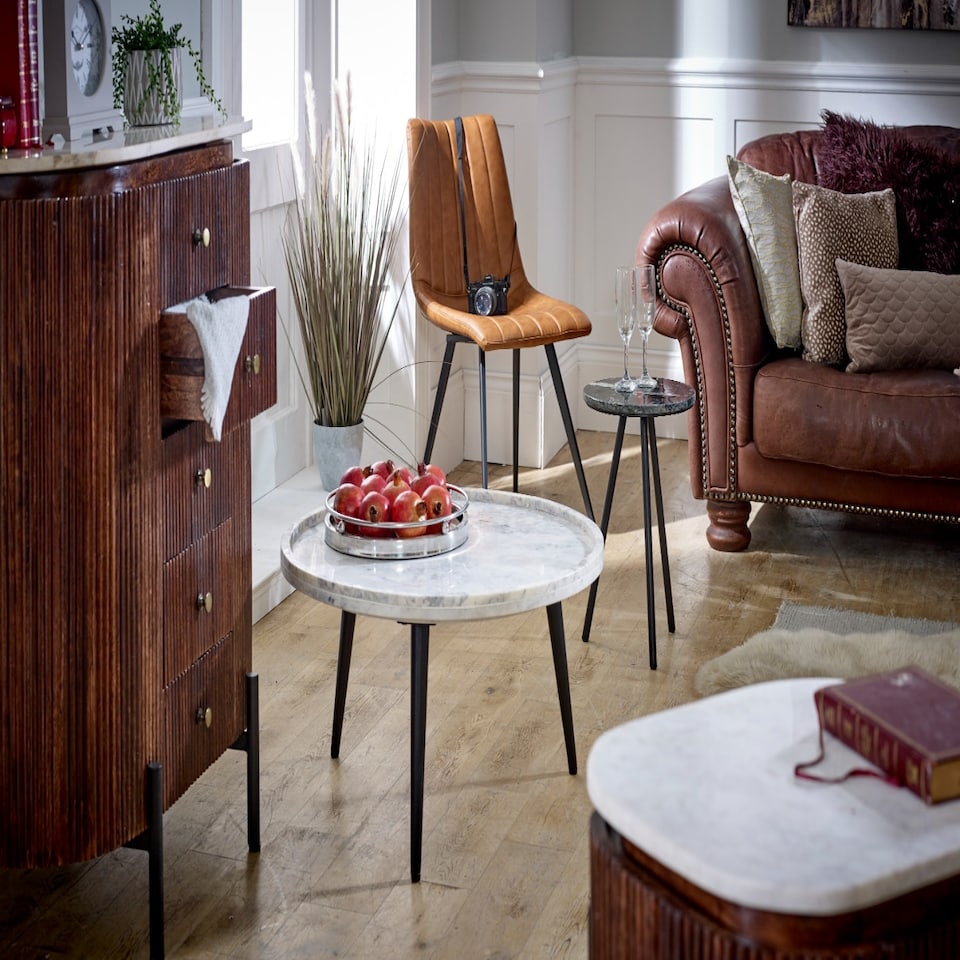 image 1 of Ruby Mango Wood Wide Chest of Drawers With Marble Top & Metal Legs