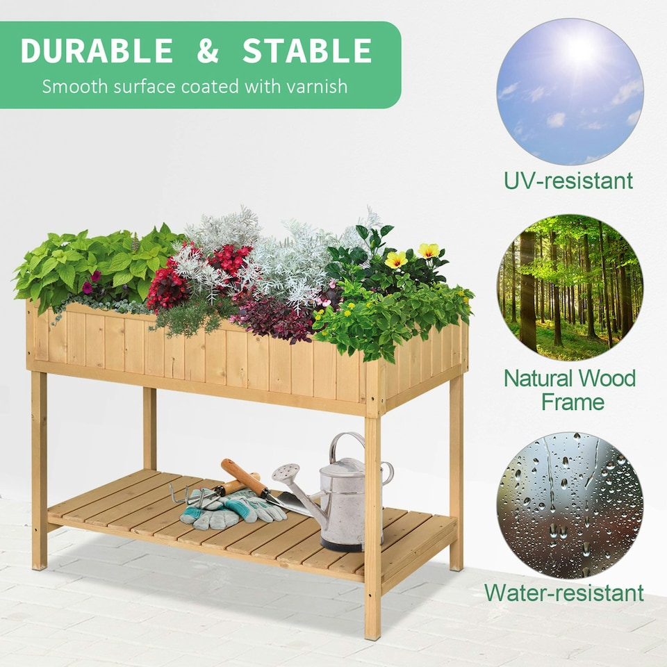 image 1 of Outsunny Wooden Herb Planter Stand 8 Cubes Bottom Shelf Raised Bed Natural