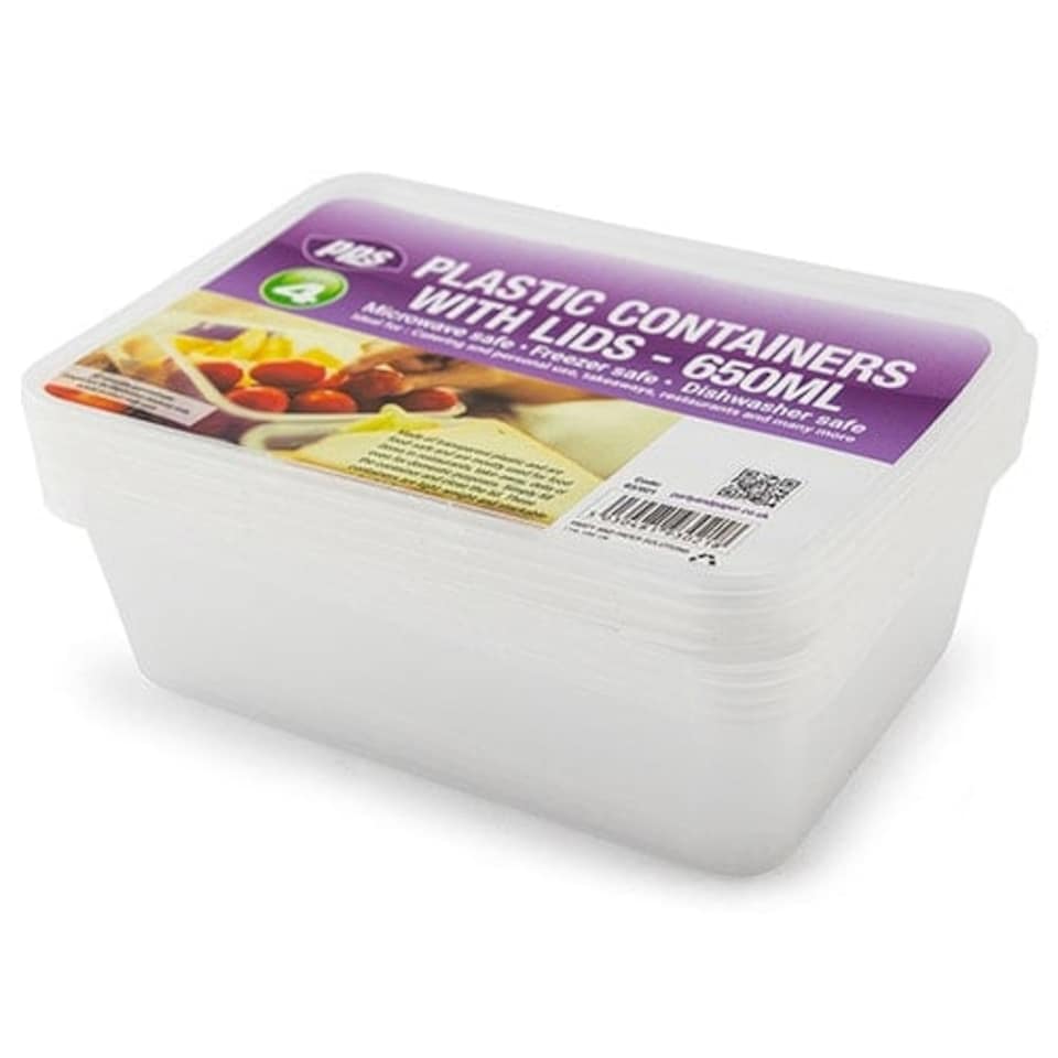 Clear Plastic Rectangular Food Containers with Lids 650ml - Pack of 4 ...