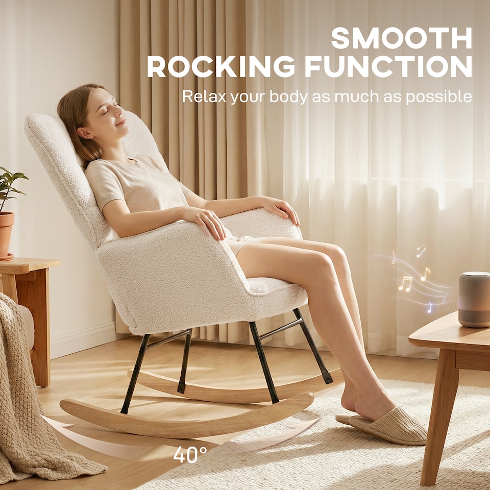 image 1 of HOMCOM Wingback Upholstered Rocking Chair for Nursing w/ Steel Frame Beige