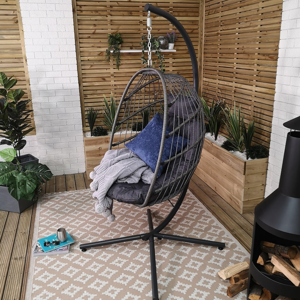 image 1 of Grey Hanging Egg Chair With Stand & Waterproof Cover | Grey | Grey