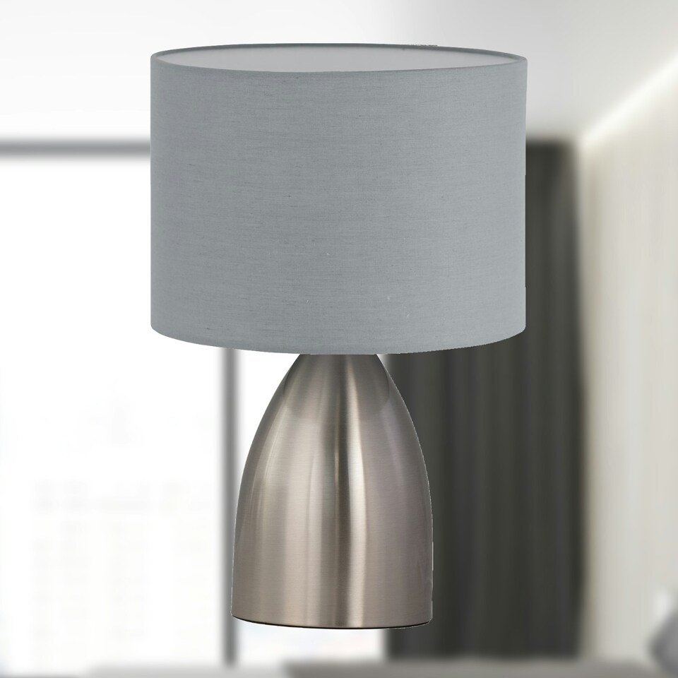 image 1 of First Choice Lighting Valentina Brushed Chrome Touch Lamp with Grey Shade Silver | Grey