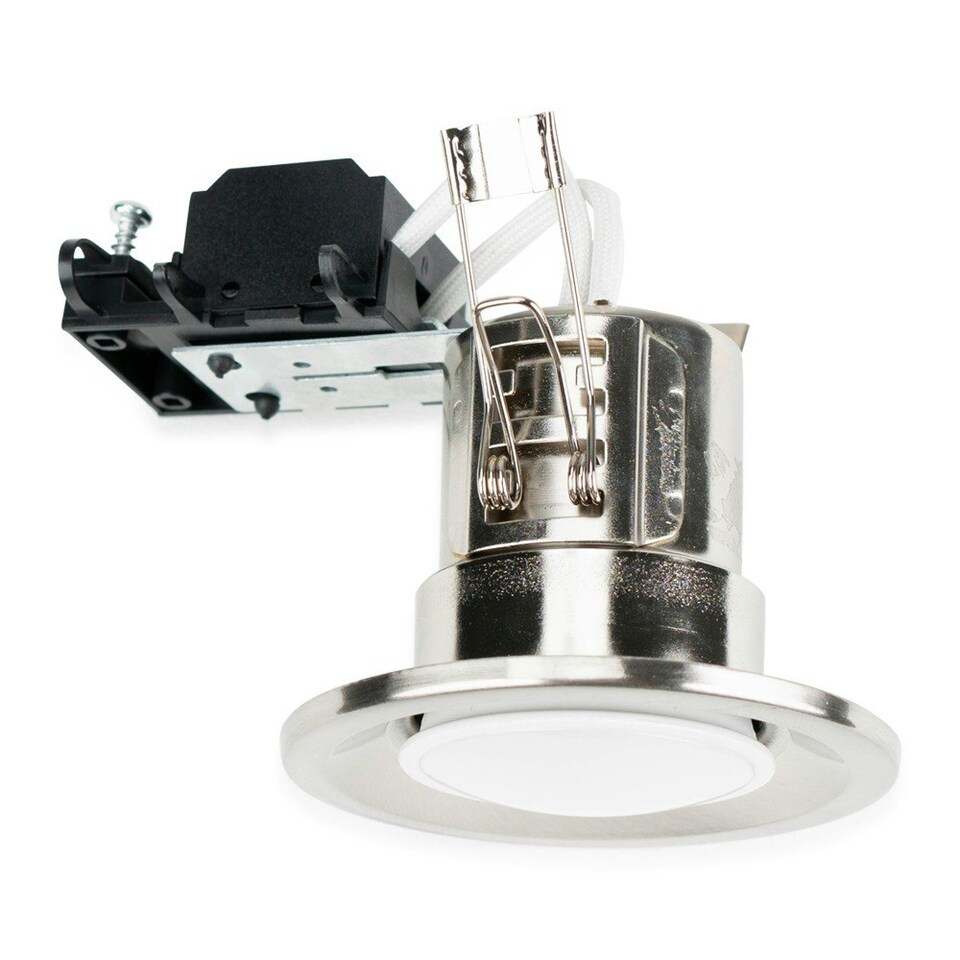 image 1 of ValueLights 6 Pack Fire Rated Brushed Chrome GU10 Recessed Ceiling Downlights Spotlights