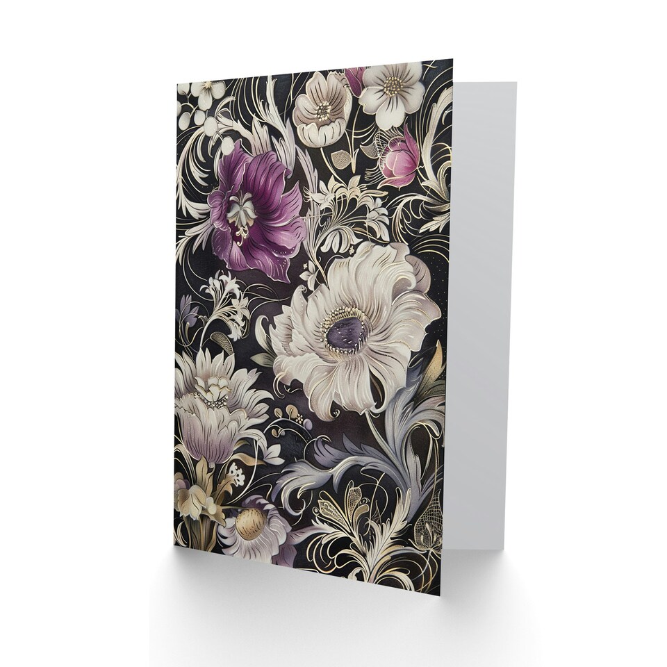 image 1 of Anemone Flowers Filigree White Purple Design Her Birthday Card