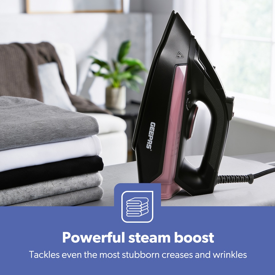 image 1 of GEEPAS 2400W Steam Iron Ceramic Soleplate, Black