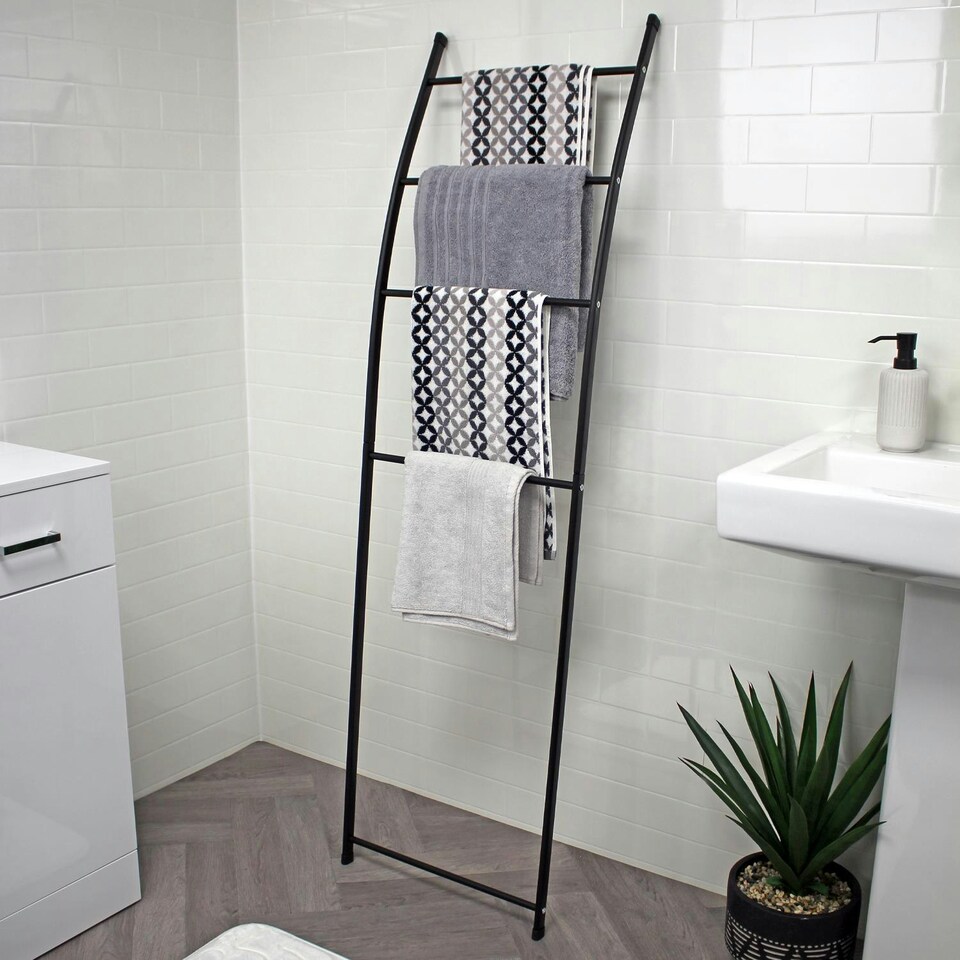 image 1 of Showerdrape Apex Black Bathroom Freestanding Towel Rail Storage Ladder