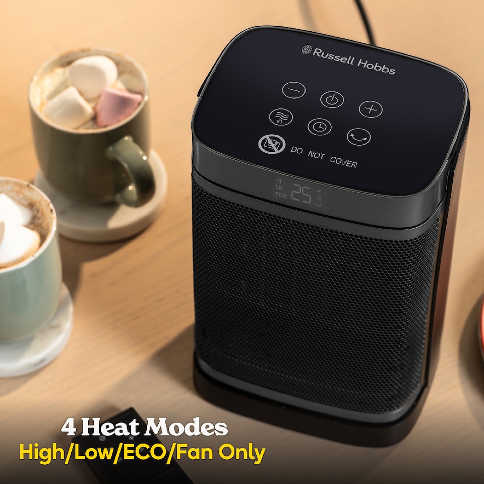 image 1 of Russell Hobbs RHCH2001S Space Heater in Black & Silver Square 1500W Portable Electric Heater