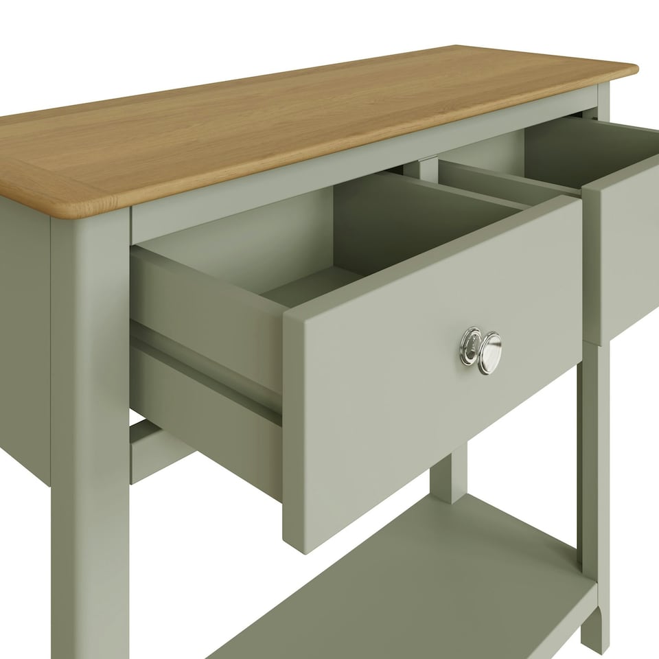 image 1 of Taberno Oak 2 Drawer Console Hallway Table Sage Green Green