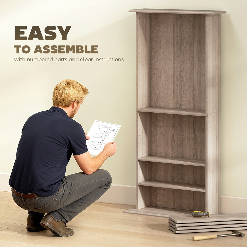 image 1 of HOMCOM CD Storage Unit DVD Tower Blu-ray Storage Shelf for Living Room | Brown | Natural wood finish