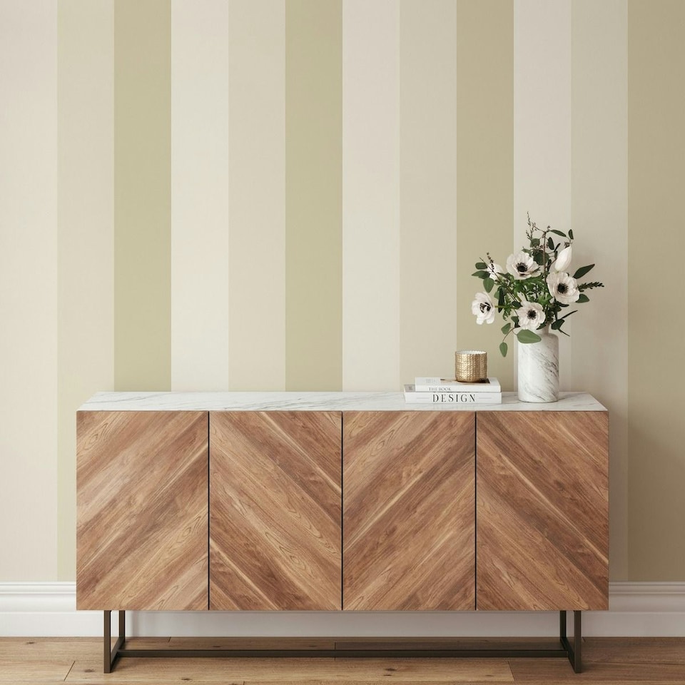image 1 of World of Wallpaper Stripe Textured Wallpaper - Beige/Cream/Natural - 10m x 53cm | Cream