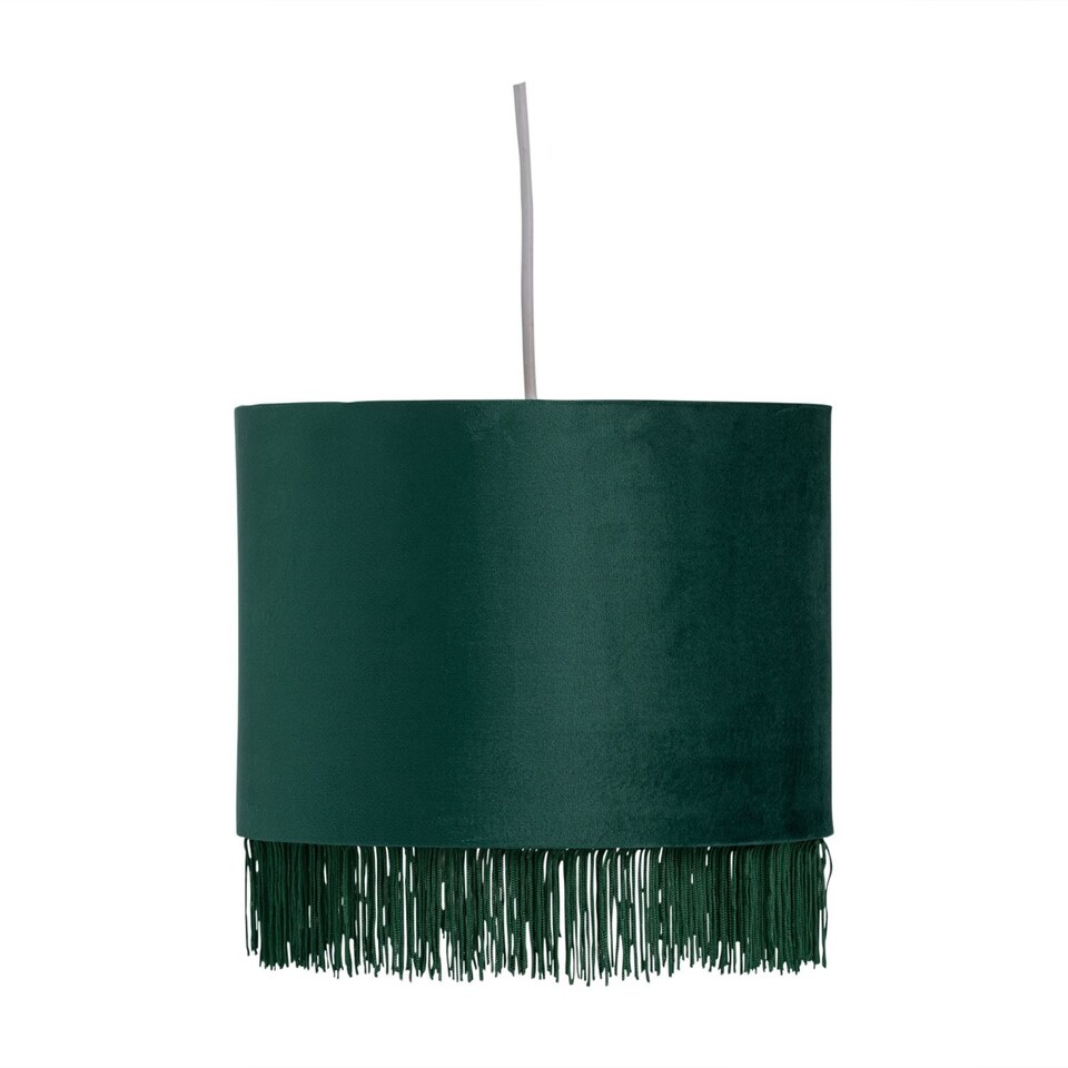 image 1 of Tassel - Dark Green Velvet with Gold Inner Easy Fit 25cm Pendant Shade | Green | Gold | Medium | 1