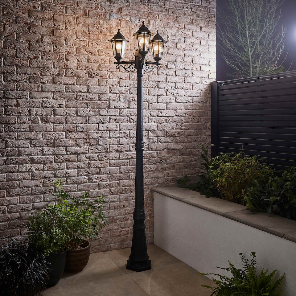 image 1 of ValueLights Black 3 Way IP44 Outdoor Garden Post Light Warm White Bulbs | Black