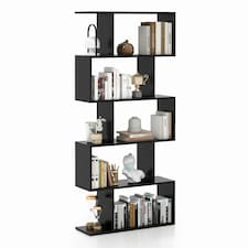 COSTWAY 5-tier Bookcase S-Shaped Bookshelf Display Rack Black Black