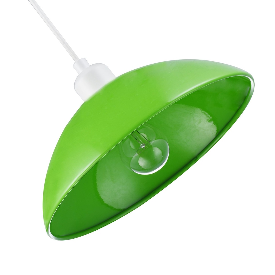 image 1 of Industrial Retro Designer Lime Green Gloss Disc Metal Ceiling Pendant Lamp Shade | Green