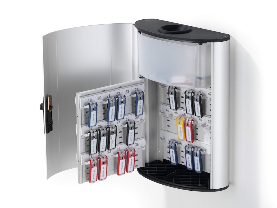 image 1 of Durable Key Safe Plus Lock Box Drop Slot | Holds 54 Keys | Includes 6 Key Clips | Silver