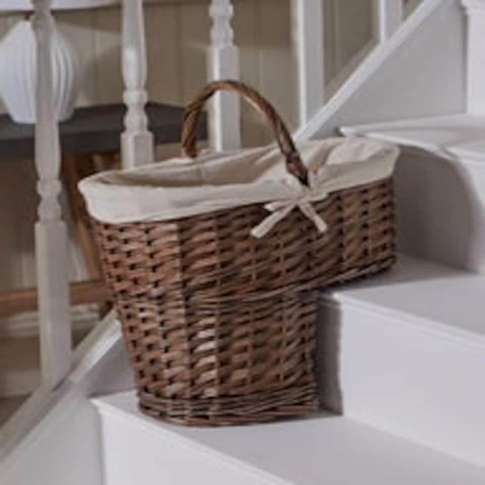 image 1 of Willow Stair Basket With Lining Brown
