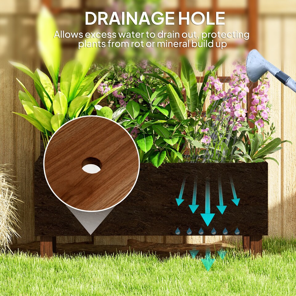 image 1 of Outsunny Wooden Garden Planters with Trellis for Vine Climbing Plants Brown | Brown | Brown