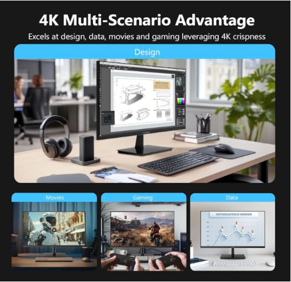 image 1 of Z-Edge 27 Inch 4K Monitor 120Hz UHD 3840x2160 IPS 100% sRGB HDMI 2.1 DP 1.4 | PC Monitor 16:9, 1ms MPRT, 250cd/m² Brightness, FreeSync, HDR10, VESA Mountable, Black