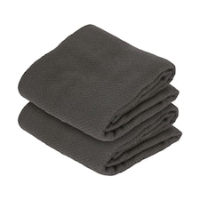 Nicola Spring Deluxe 100% Cotton Kitchen Tea Towels Cleaning Drying Cloth - 60cm x 40cm - Charcoal - Pack of 2