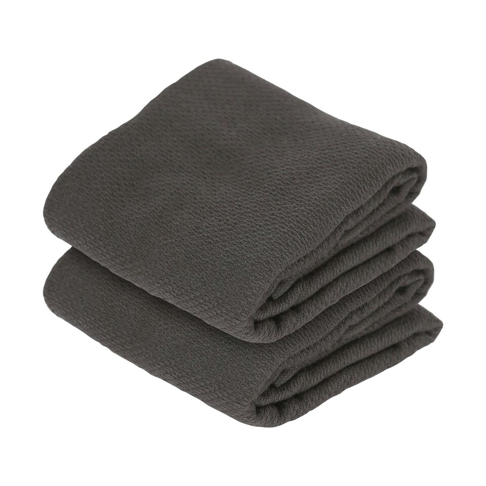 image 1 of Nicola Spring Deluxe 100% Cotton Kitchen Tea Towels Cleaning Drying Cloth - 60cm x 40cm - Charcoal - Pack of 2