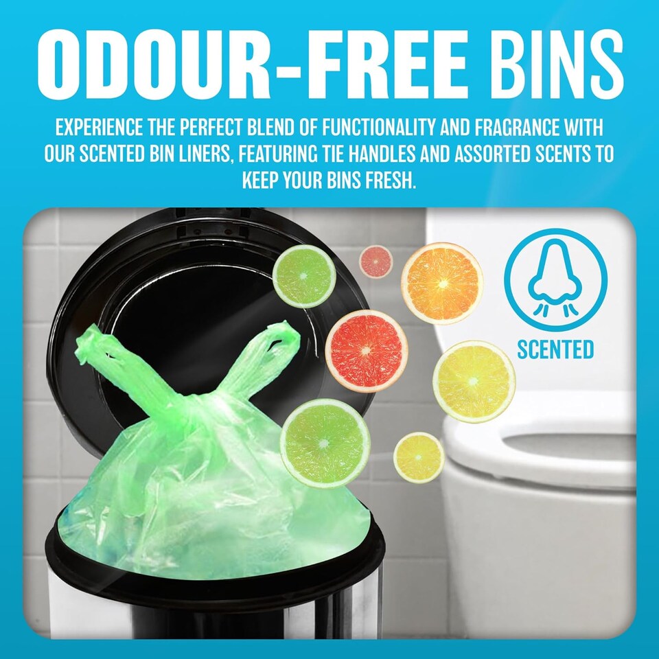 image 1 of Set Of 100 Swing Bin Liners Scented Tie Handles For Rubbish Heavy Duty