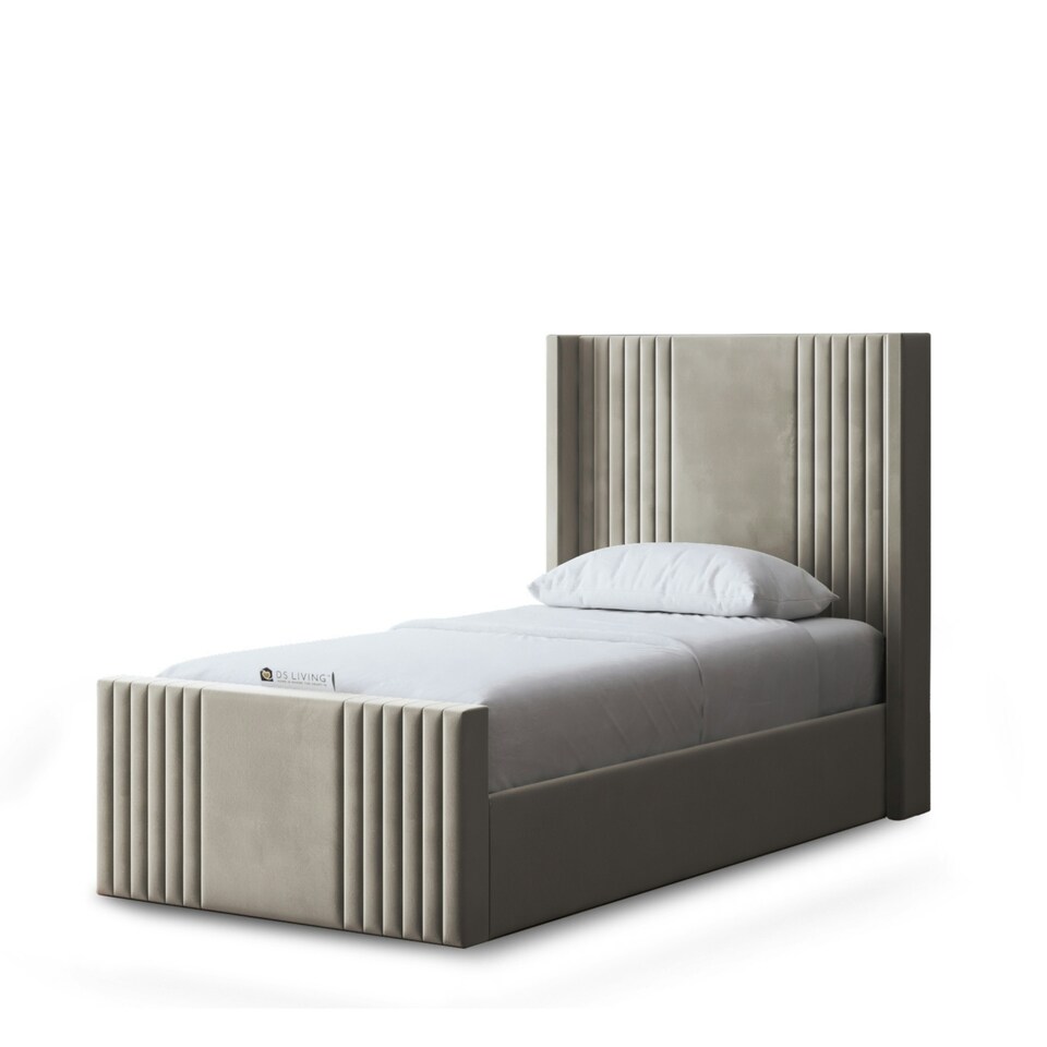 image 1 of Elara Divan Bed with Winged Panel Headboard - Beige - Small Double / 4ft