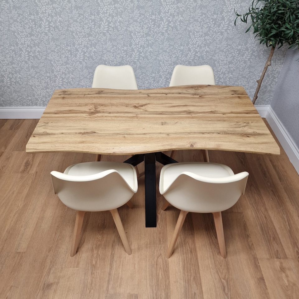 image 1 of Modern Dining Set with 4 Cream Plastic Chairs with Faux Leather Seats Kitchen Dining Furniture