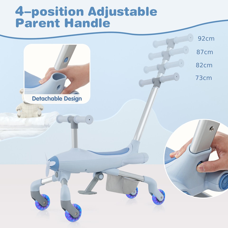 image 1 of COSTWAY 2-in-1 Kids Ride-on Push Car Plane-Themed Blue