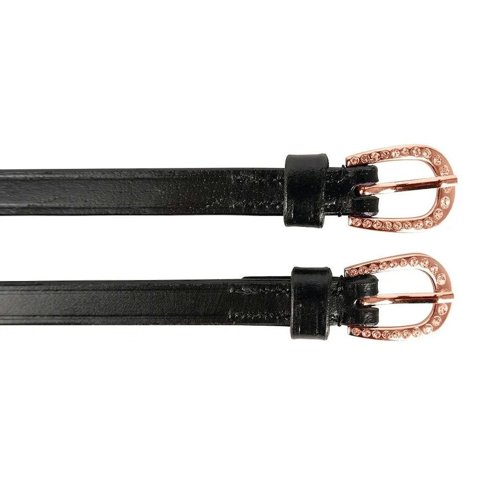 image 1 of Hy Leather Diamante Spur Straps (Pack of 2) - Black/Rose Gold - One Size