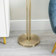 ValueLights Amelie Gold 3 Arm Floor Lamp with Smoked Ribbed Glass Shades Gold