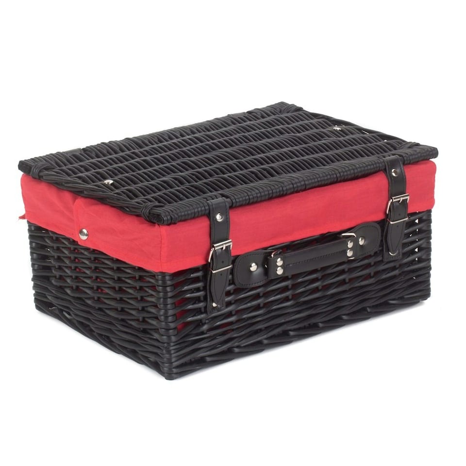image 1 of 41cm Empty Willow Wicker Picnic Basket with Lining Black | Black | One Size