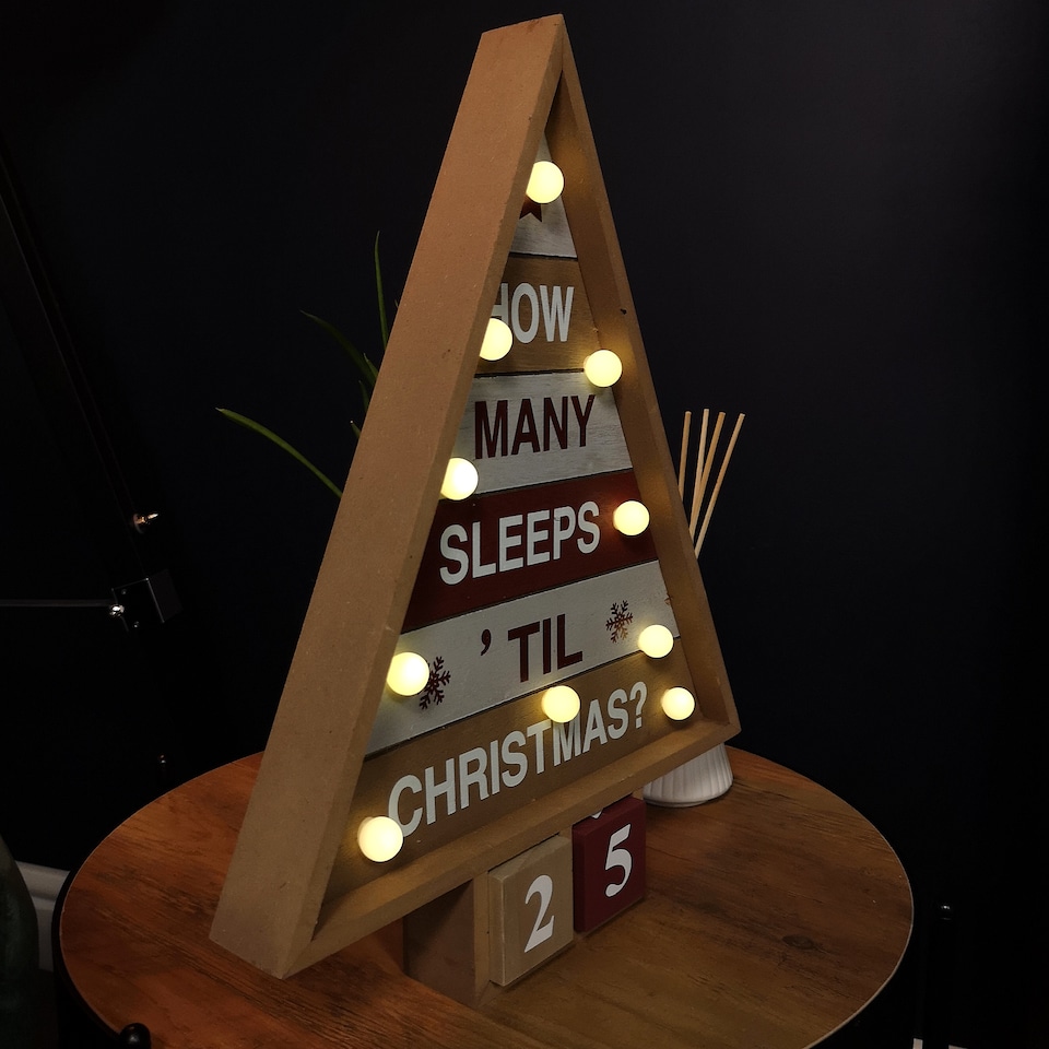 image 1 of 42cm Wooden Christmas Countdown Decoration with 10 Warm White LEDs