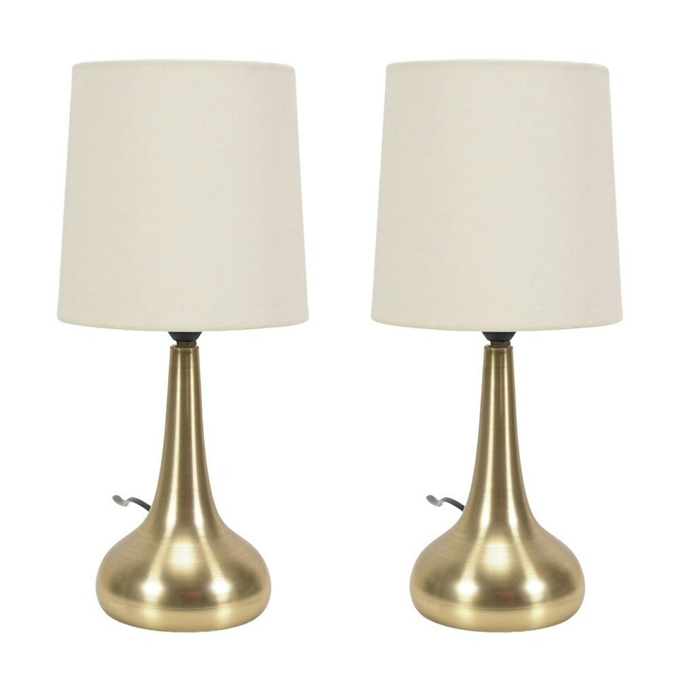 image 1 of ValueLights Teardrop Pair of Gold Touch Table Lamps with Cream Shade