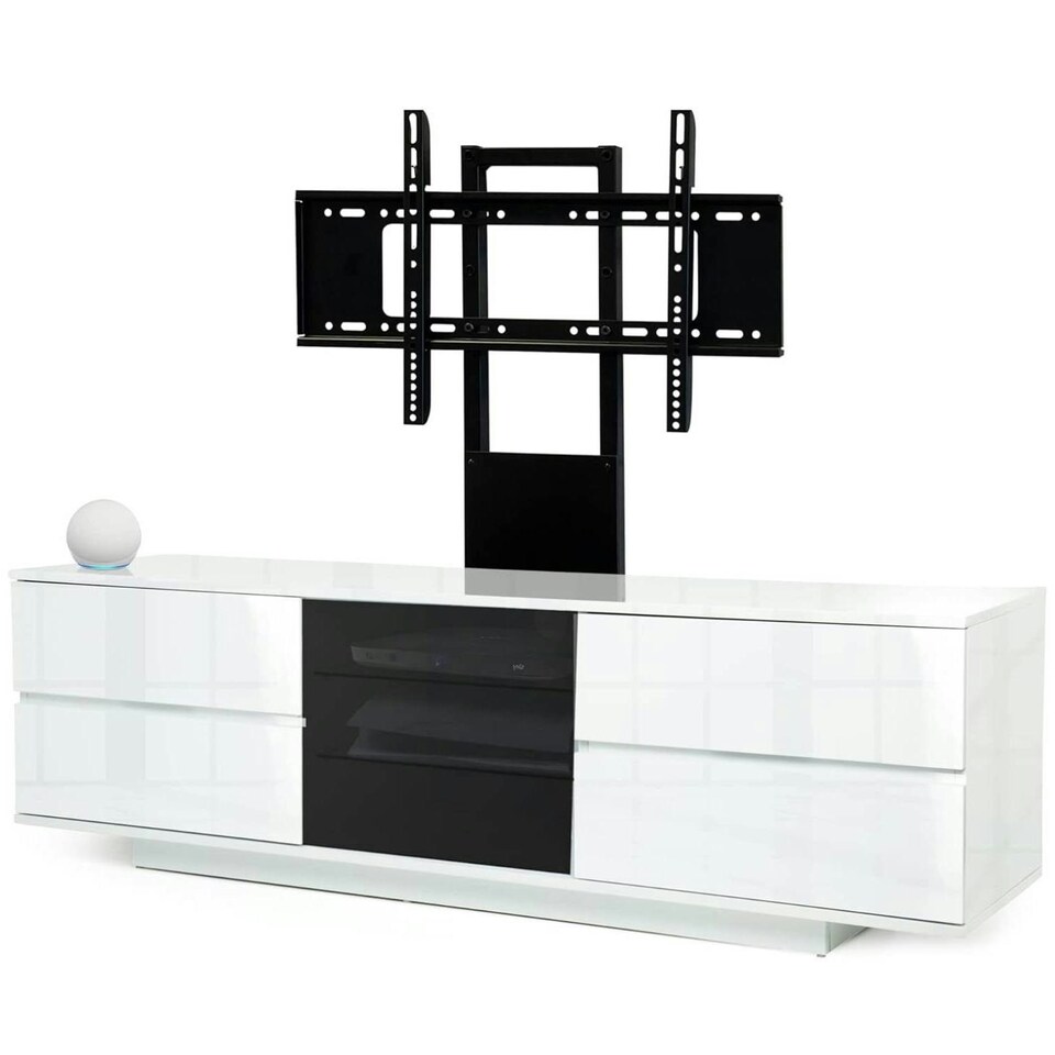 image 1 of Centurion Supports AVITUS ULTRA Gloss White Remote Friendly BeamThru Door with 4-White Drawers up to 65" Flat Screen TV Cabinet with Mounting Arm White