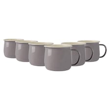 Argon Tableware Coloured Enamel Belly Mugs - 375ml - Grey/Cream - Pack of 6 | Grey | Grey/Cream