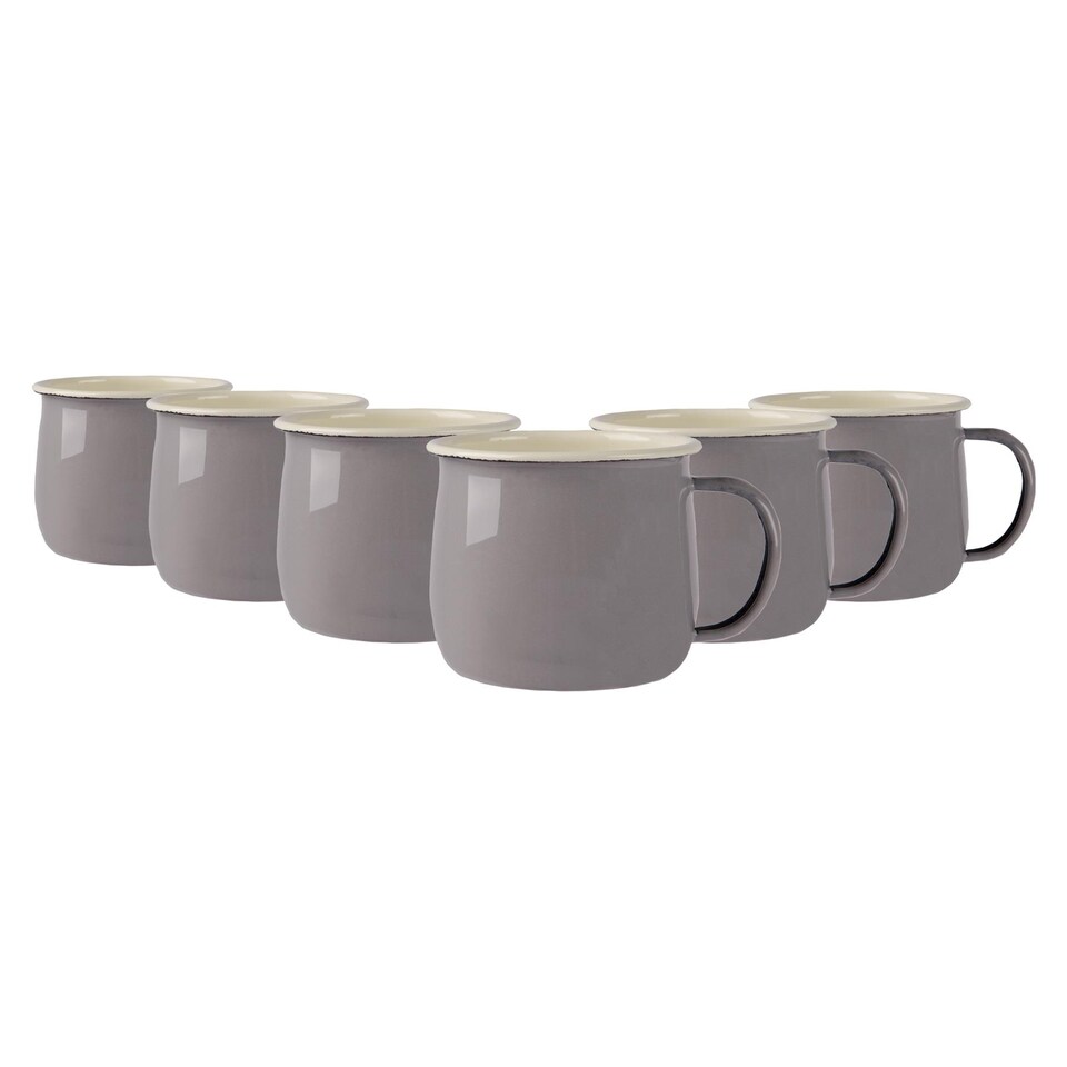 image 1 of Argon Tableware Coloured Enamel Belly Mugs - 375ml - Grey/Cream - Pack of 6 | Grey | Grey/Cream