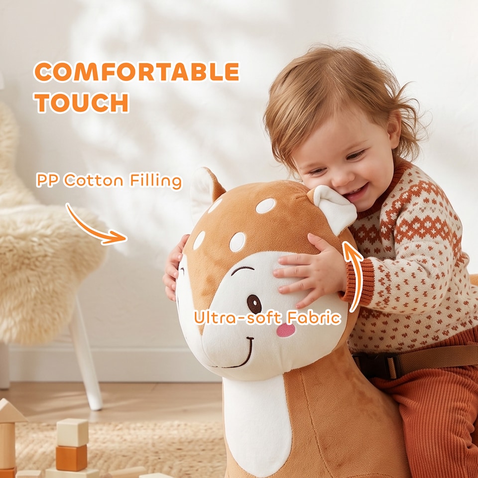 image 1 of AIYAPLAY Rocking Horse, Ride on Horse Deer Design with Animal Sounds, Brown