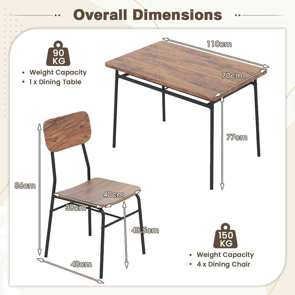 image 1 of COSTWAY 5Pcs Wood Square Kitchen Table & Chair Set Brown