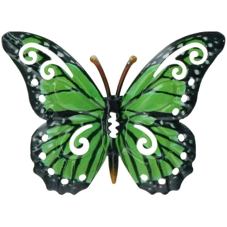 image 1 of 2pk Small Green Metal Butterfly Garden/Home Wall Art Ornament 11x8.5cm
