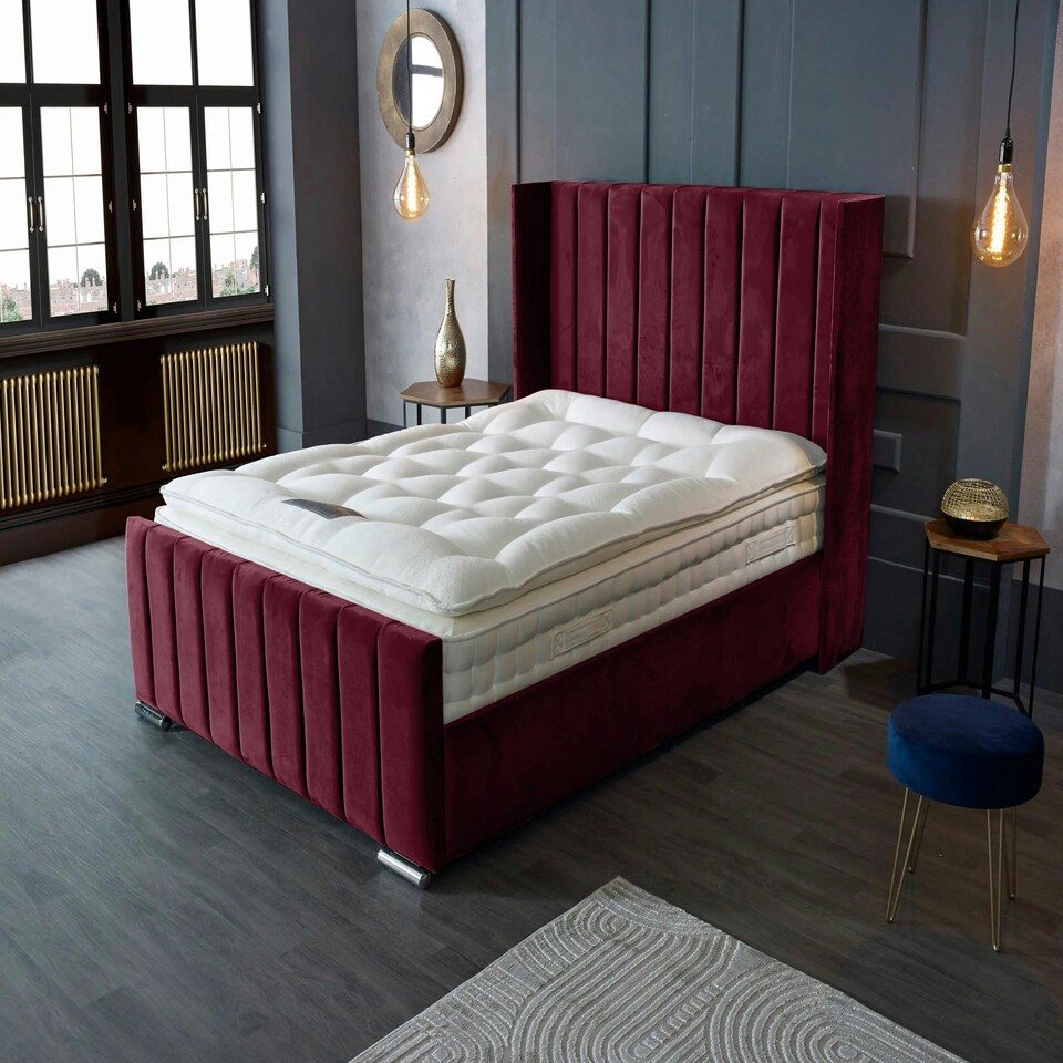 image 1 of Meriso Plush Maroon Super King Bed Frame - Maroon