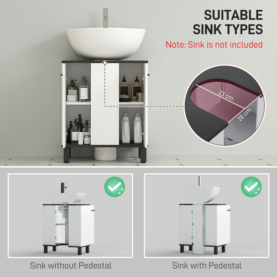 image 1 of HOMCOM Bathroom Under Sink Cabinet with Adjustable Shelf High Gloss White