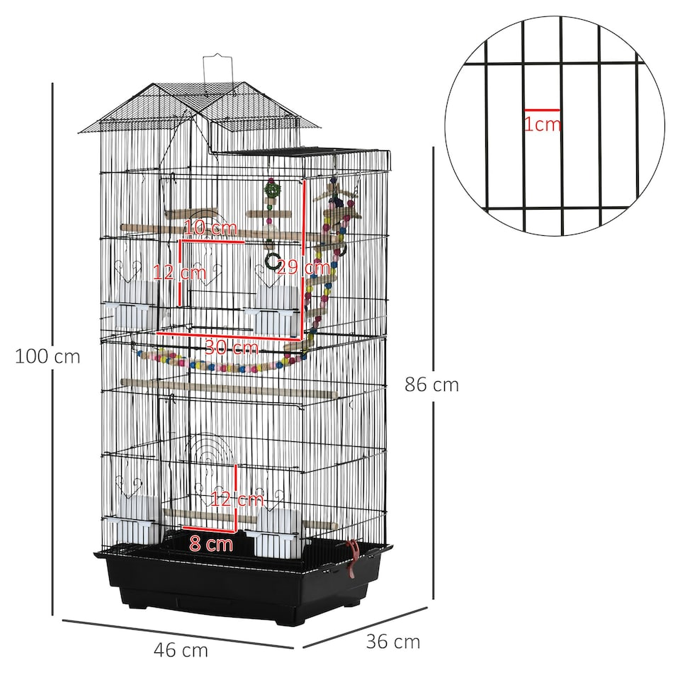 image 1 of PawHut Bird Cage for Budgies, Finches, Canaries w/ Accessories, Toys, Tray