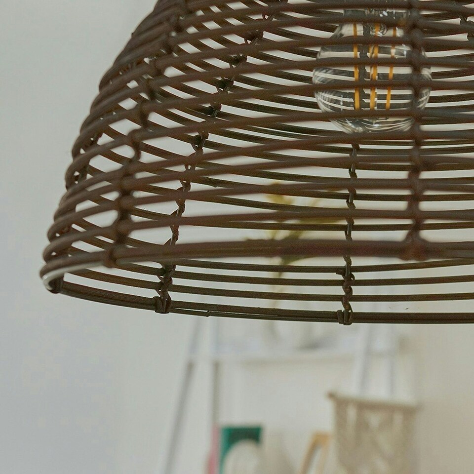 image 1 of ValueLights Lobster Wicker Rattan Brown Ceiling Pendant Light Shade Brown