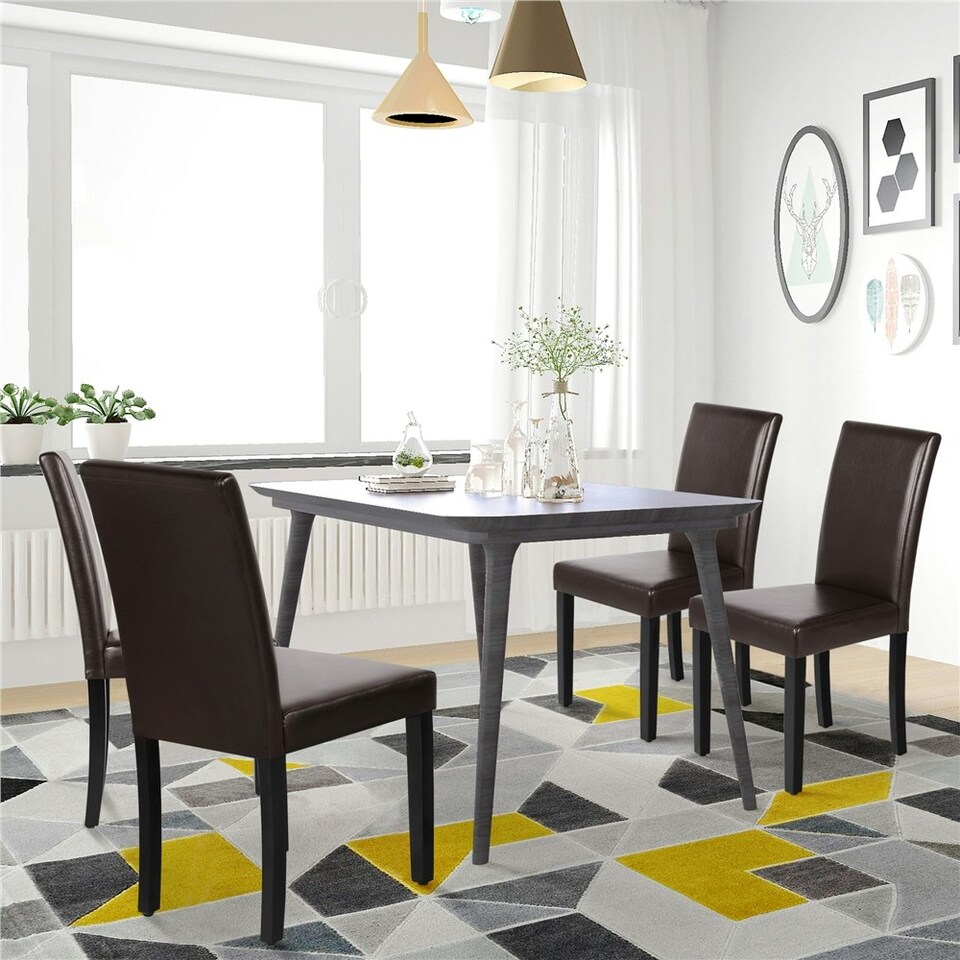 image 1 of Yaheetech Set of 4 Fabric Upholstered Dining Chairs with Solid Wood Legs Brown | Dark Brown