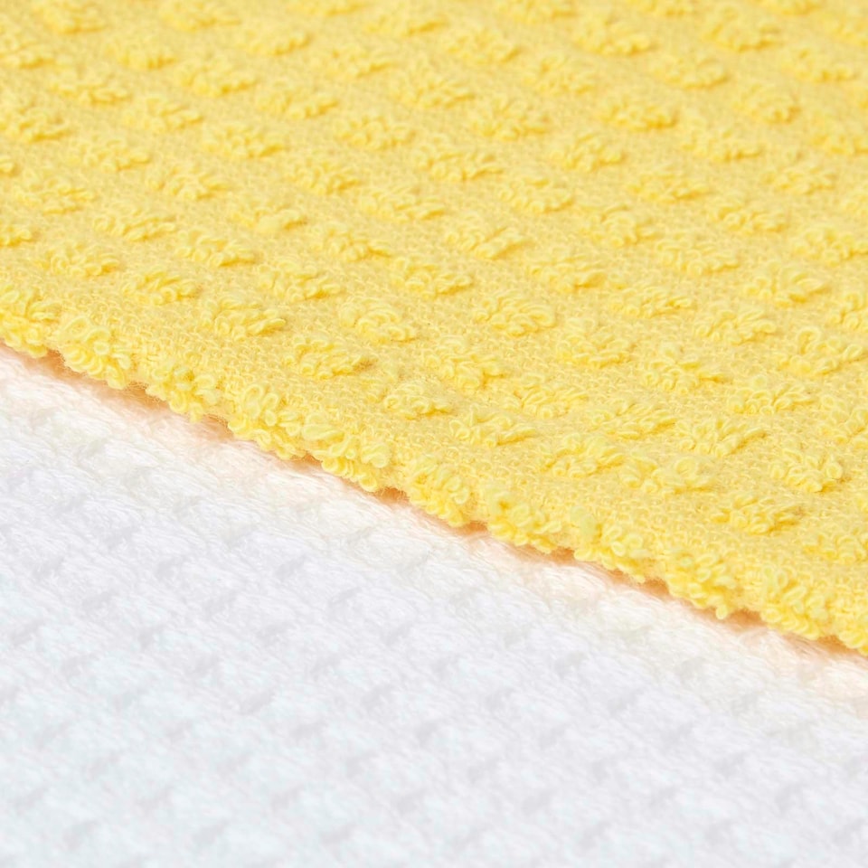 image 1 of Homescapes Bumble-Bee Waffle Cotton Tea Towels - Set of 2 | Yellow | One size | 2