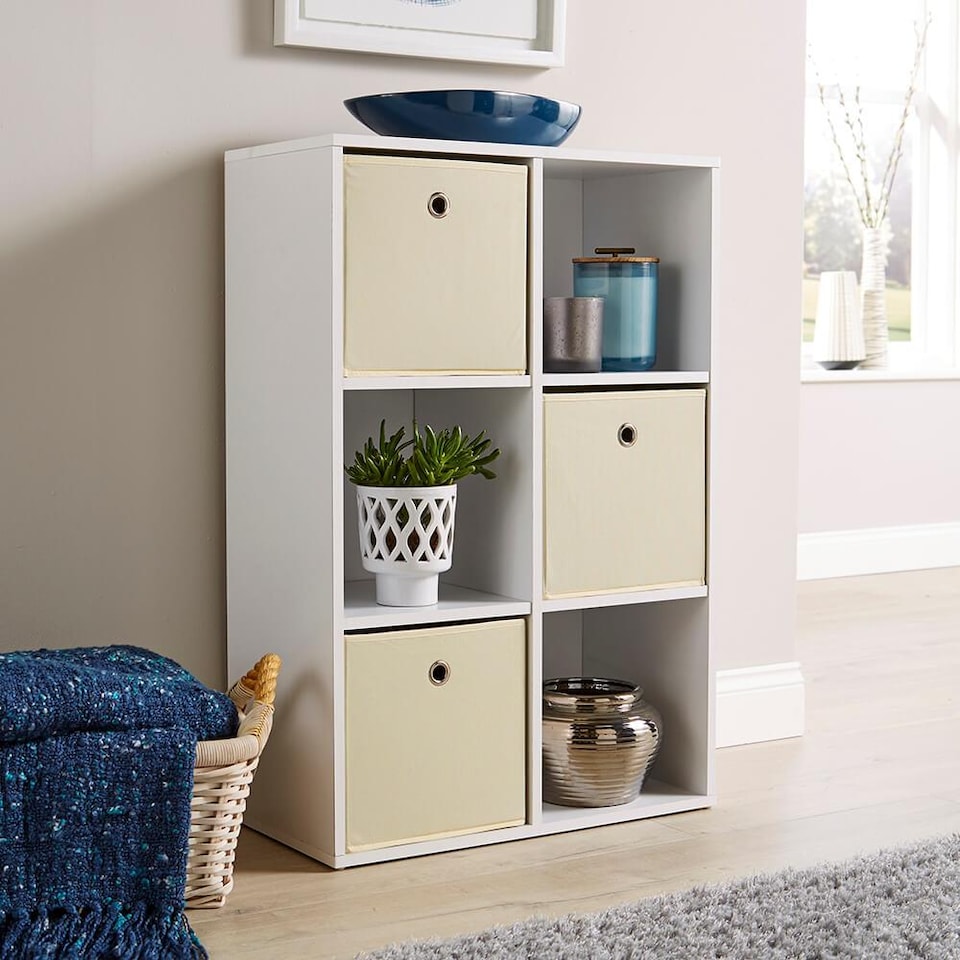 image 1 of Storage Cube 6 Shelf Bookcase Wooden Display Unit Organiser Furniture | White