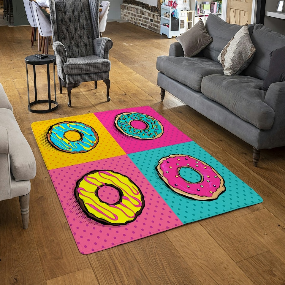 image 1 of Set doughnut sweet food, donut cartoon pop art style (Rug) Multi | S