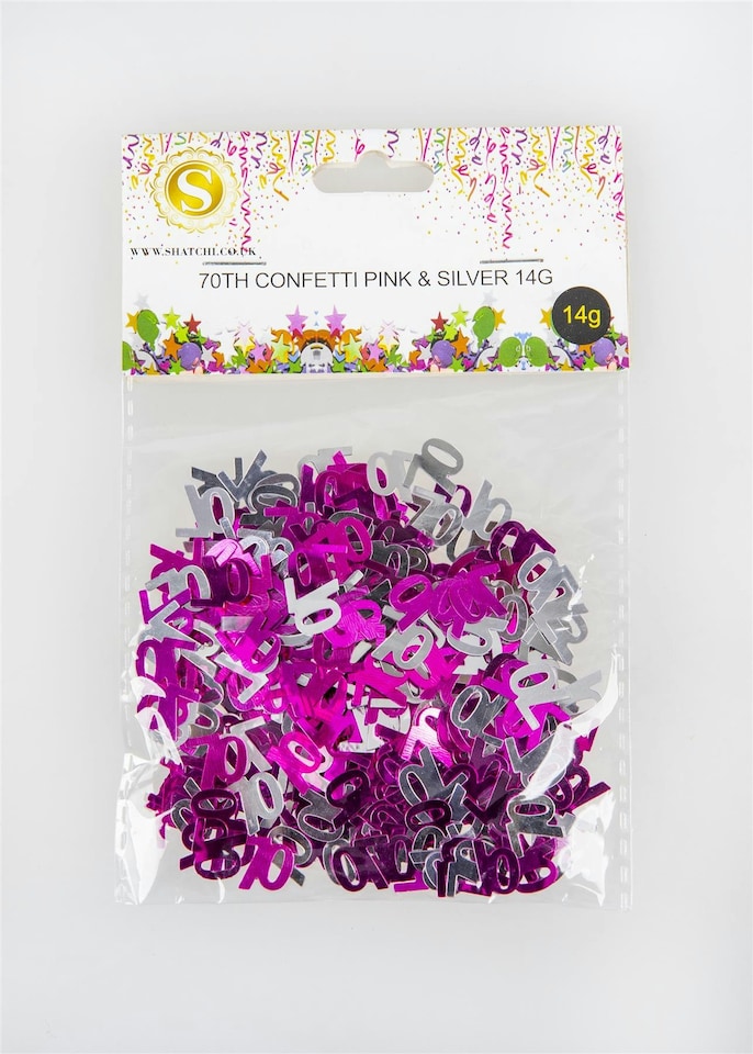 image 1 of 70th Birthday Confetti Pink & Silver 1 pack x 14 grams birthday decoration Foil Metallic 1 pack